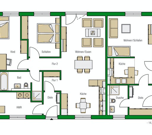 Massivhaus Kolding mit ELW von HELMA MASSIVHAUS Schlüsselfertig ab 296700€, Bungalow Grundriss 1