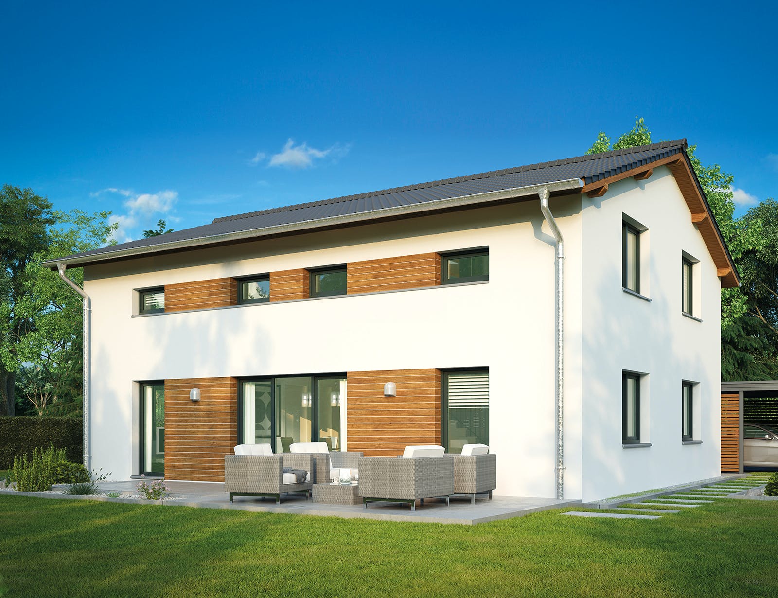 Massivhaus Konstanz von HELMA MASSIVHAUS Schlüsselfertig ab 384750€, Satteldach-Klassiker Außenansicht 1