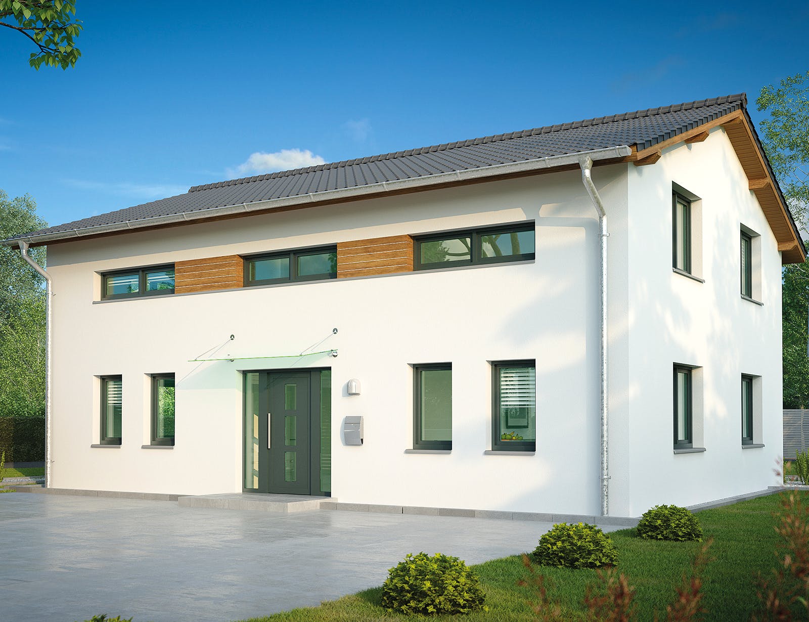 Massivhaus Konstanz von HELMA MASSIVHAUS Schlüsselfertig ab 384750€, Satteldach-Klassiker Außenansicht 2