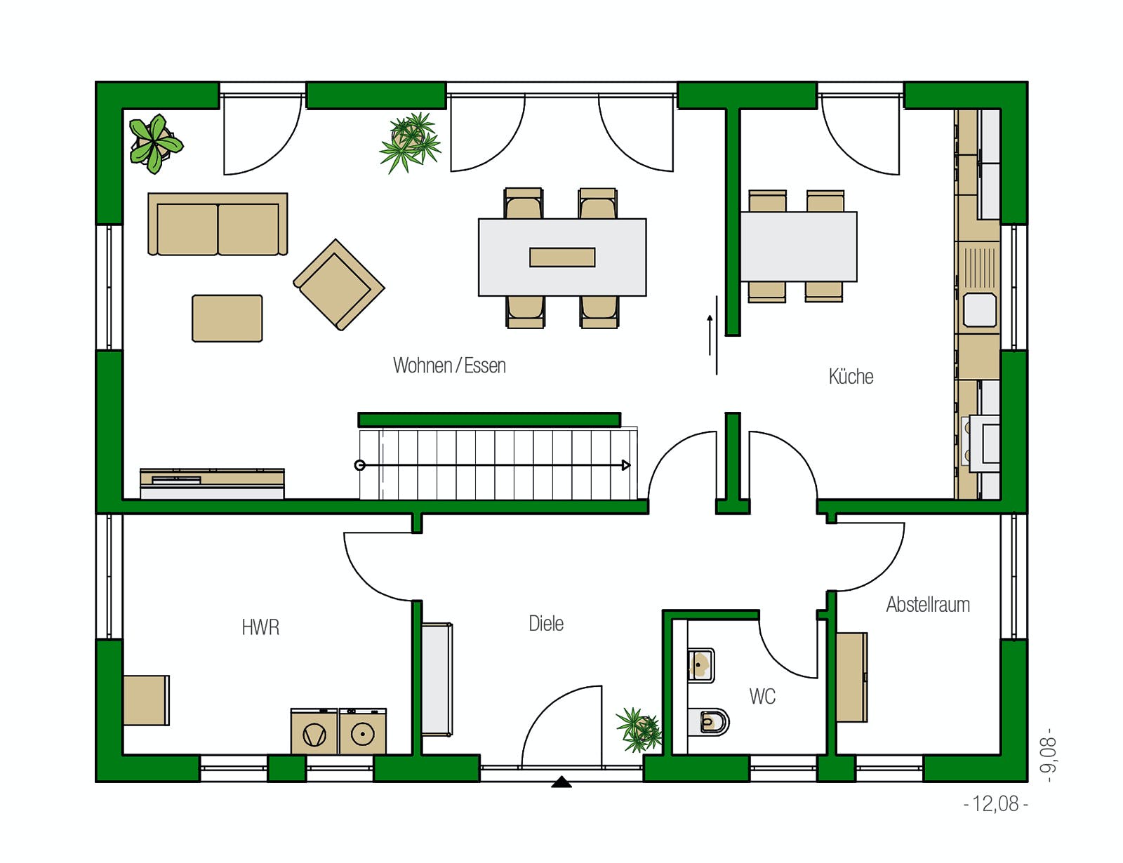 Massivhaus Konstanz von HELMA MASSIVHAUS Schlüsselfertig ab 384750€, Satteldach-Klassiker Grundriss 1