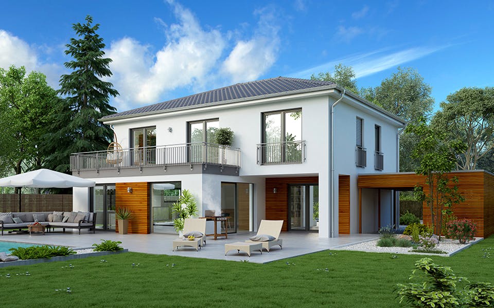 Massivhaus Lausanne von HELMA MASSIVHAUS Schlüsselfertig ab 442350€, Stadtvilla Außenansicht 2
