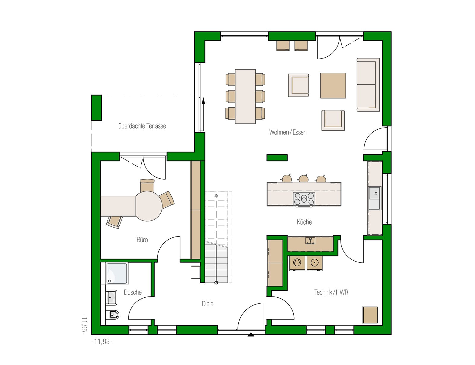 Massivhaus Lausanne von HELMA MASSIVHAUS Schlüsselfertig ab 442350€, Stadtvilla Grundriss 1