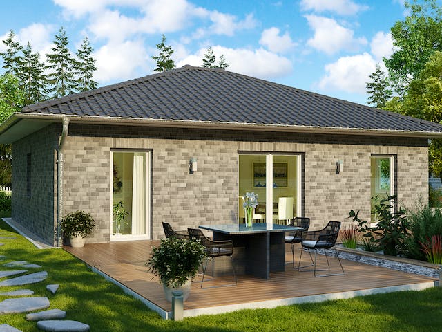 Massivhaus Lille von HELMA MASSIVHAUS Schlüsselfertig ab 265400€, Bungalow Außenansicht 1