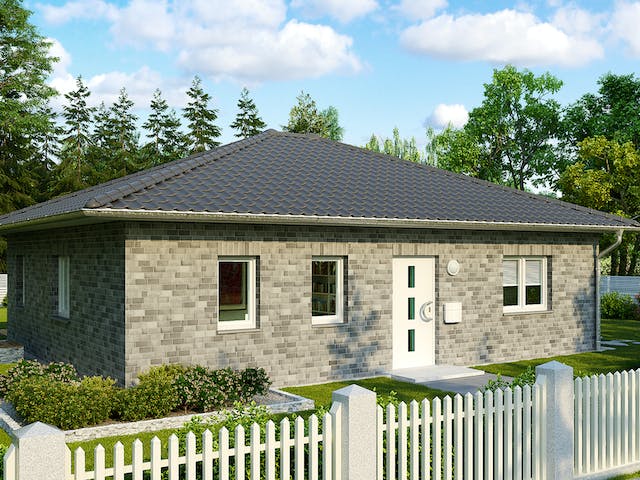 Massivhaus Lille von HELMA MASSIVHAUS Schlüsselfertig ab 265400€, Bungalow Außenansicht 2