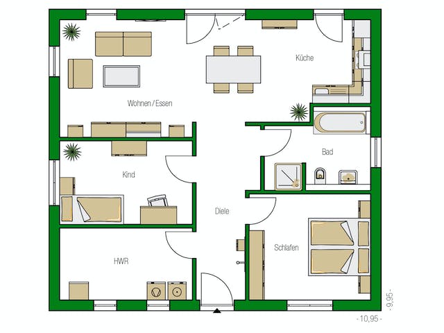 Massivhaus Lille von HELMA MASSIVHAUS Schlüsselfertig ab 265400€, Bungalow Grundriss 1