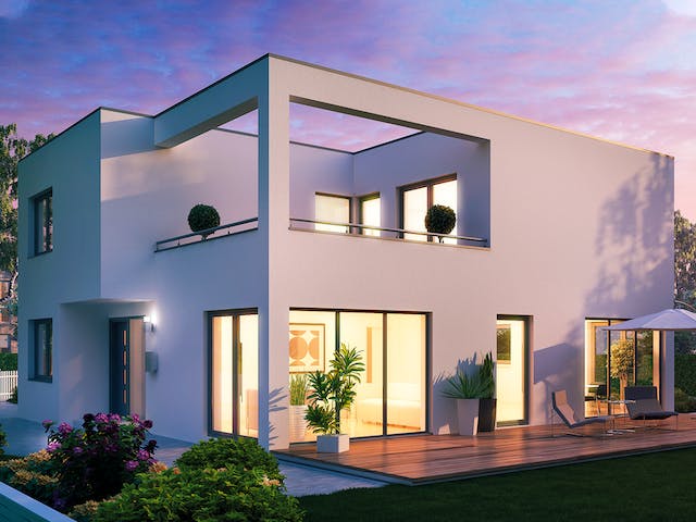Massivhaus Madrid von HELMA MASSIVHAUS Schlüsselfertig ab 437250€, Cubushaus Außenansicht 1