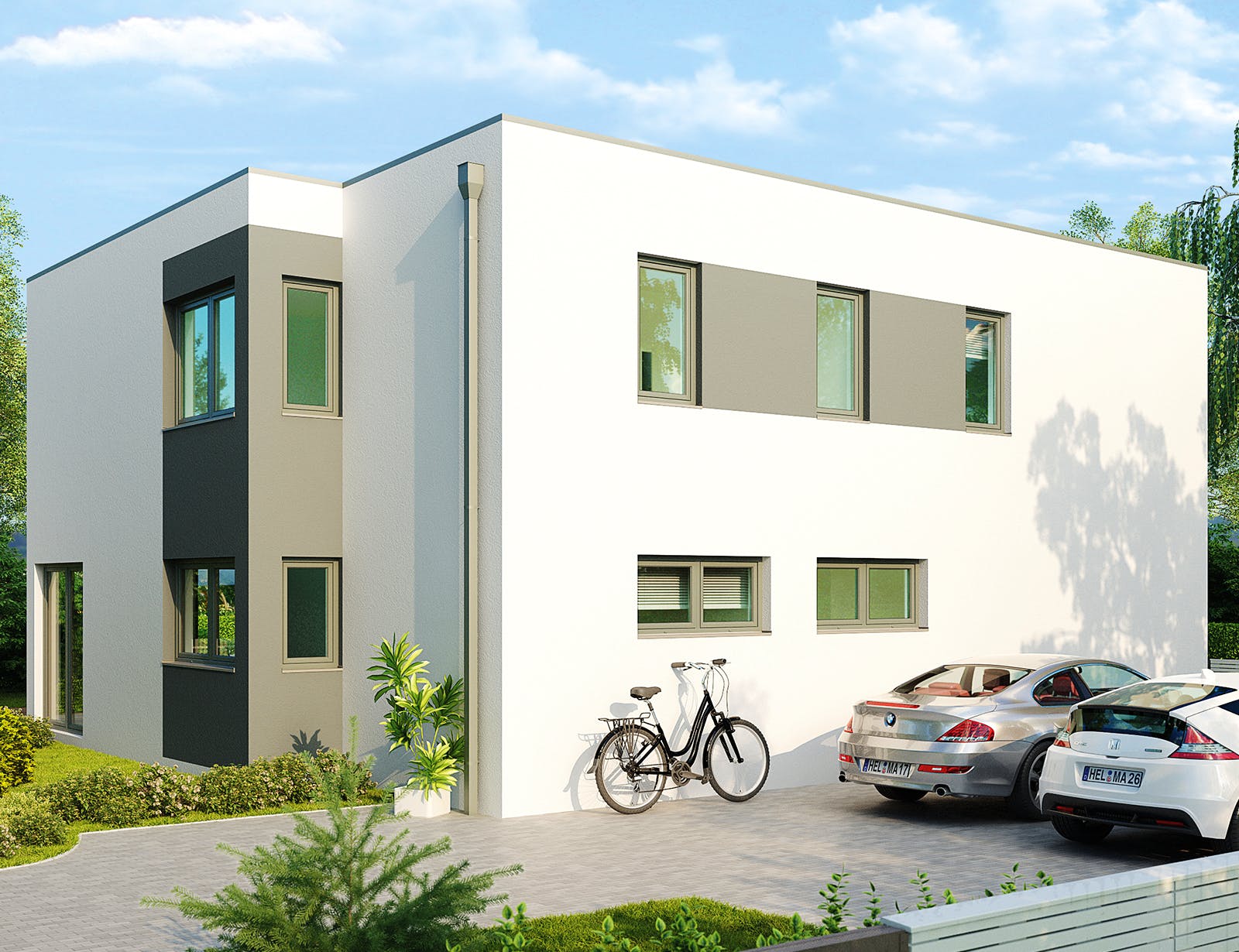 Massivhaus Madrid von HELMA MASSIVHAUS Schlüsselfertig ab 419800€, Cubushaus Außenansicht 2