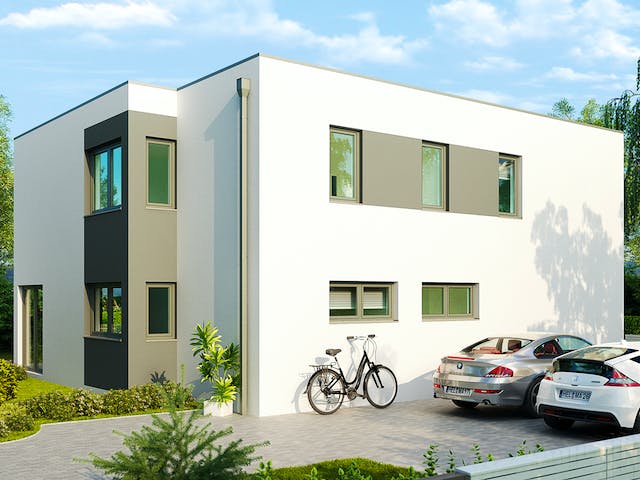 Massivhaus Madrid von HELMA MASSIVHAUS Schlüsselfertig ab 437250€, Cubushaus Außenansicht 2