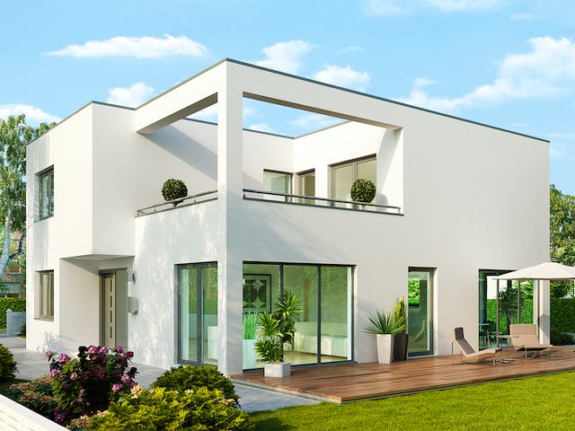 Massivhaus Madrid von HELMA MASSIVHAUS Schlüsselfertig ab 437250€, Cubushaus Außenansicht 3