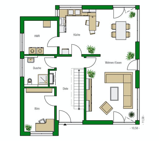Massivhaus Madrid von HELMA MASSIVHAUS Schlüsselfertig ab 419800€, Cubushaus Grundriss 1