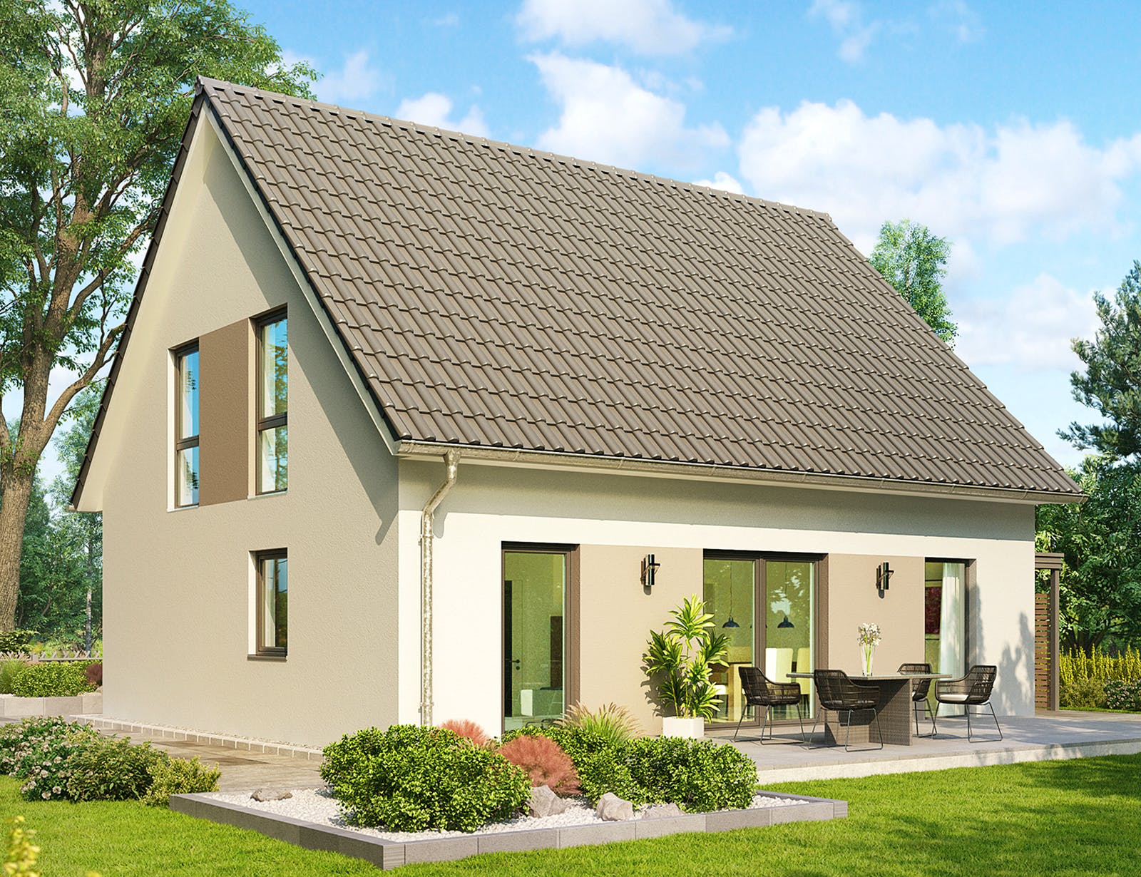 Massivhaus Mailand von HELMA MASSIVHAUS Schlüsselfertig ab 309850€, Satteldach-Klassiker Außenansicht 1