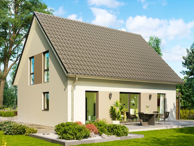 Massivhaus Mailand von HELMA MASSIVHAUS Schlüsselfertig ab 322550€, Satteldach-Klassiker Außenansicht 1