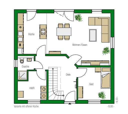 Massivhaus Mailand von HELMA MASSIVHAUS Schlüsselfertig ab 309850€, Satteldach-Klassiker Grundriss 1