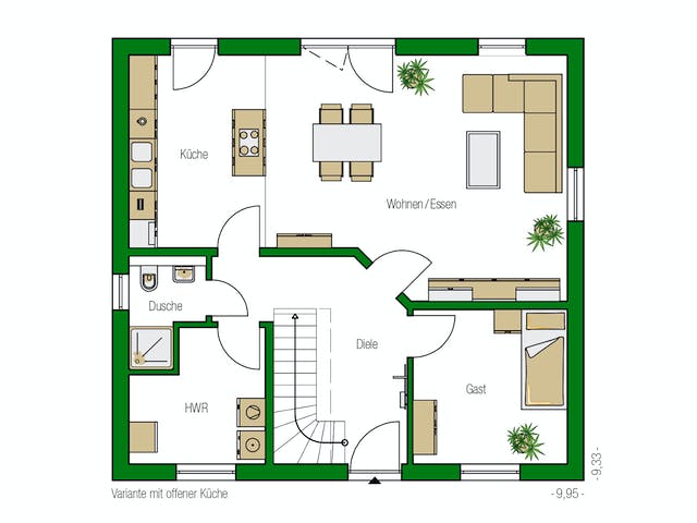 Massivhaus Mailand von HELMA MASSIVHAUS Schlüsselfertig ab 322550€, Satteldach-Klassiker Grundriss 1