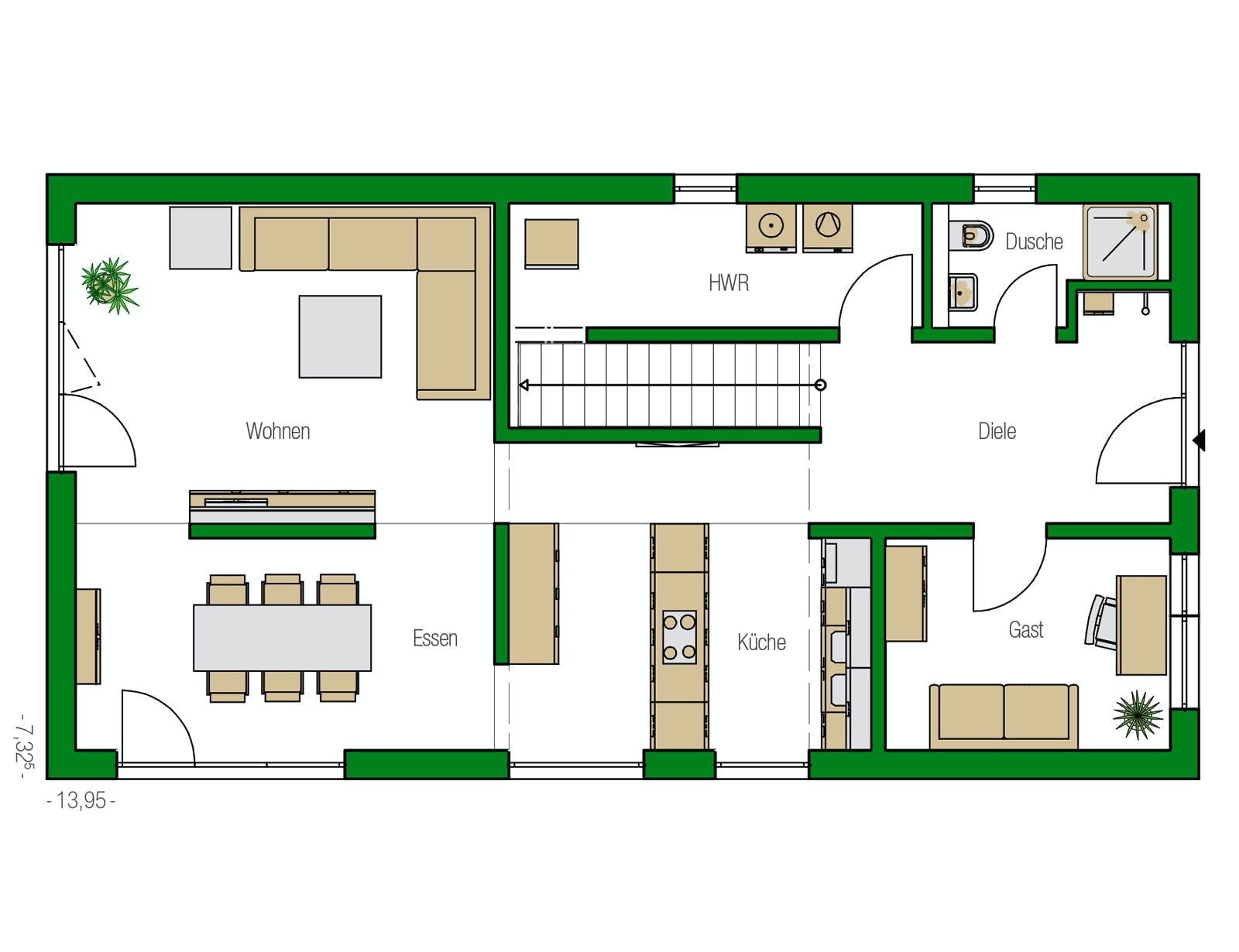 Massivhaus Nürnberg von HELMA MASSIVHAUS Schlüsselfertig ab 360850€, Satteldach-Klassiker Grundriss 1