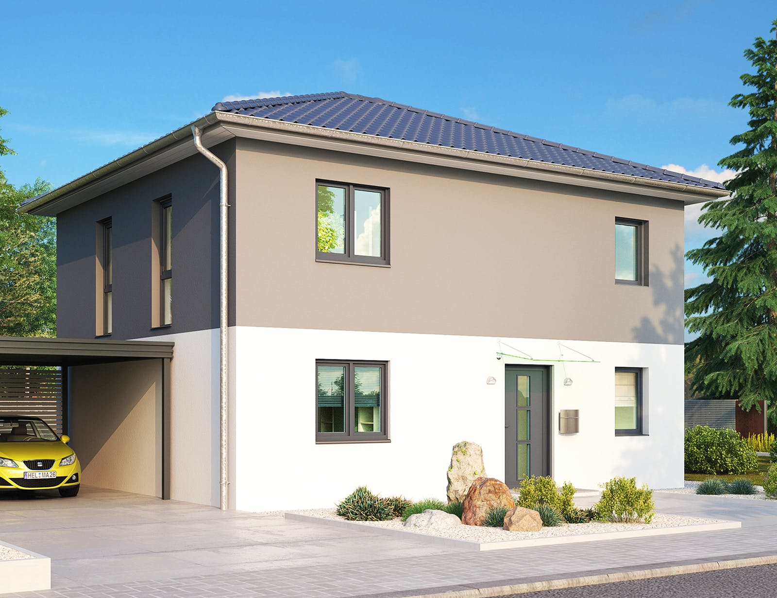 Massivhaus Toulouse von HELMA MASSIVHAUS Schlüsselfertig ab 309900€, Stadtvilla Außenansicht 2
