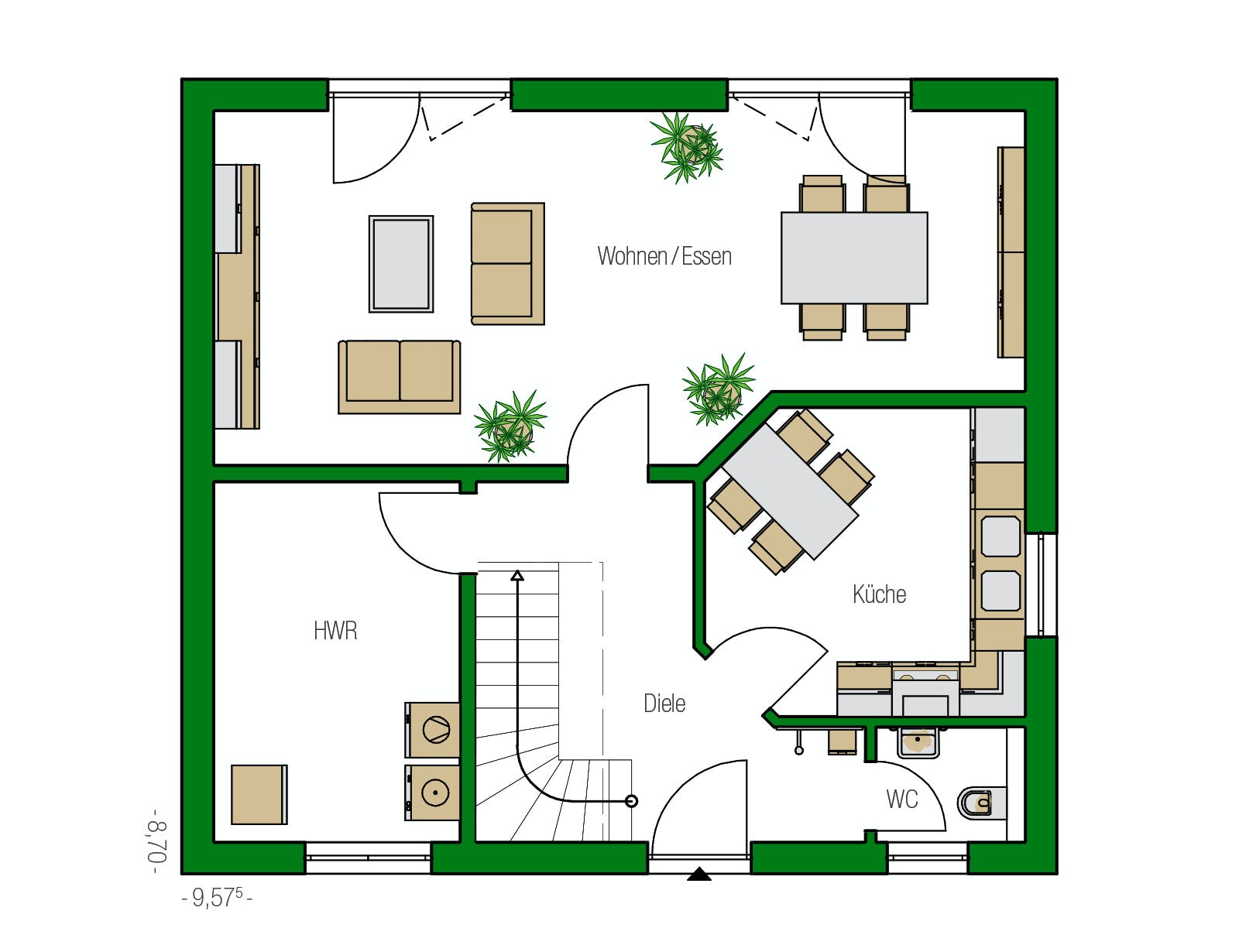 Massivhaus Toulouse von HELMA MASSIVHAUS Schlüsselfertig ab 309900€, Stadtvilla Grundriss 1