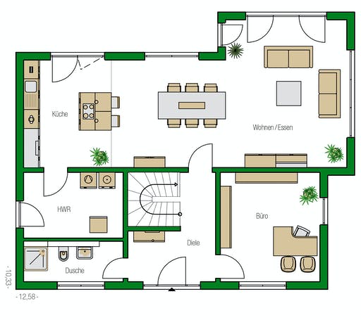 Massivhaus Treviso von HELMA MASSIVHAUS Schlüsselfertig ab 358650€, Satteldach-Klassiker Grundriss 1