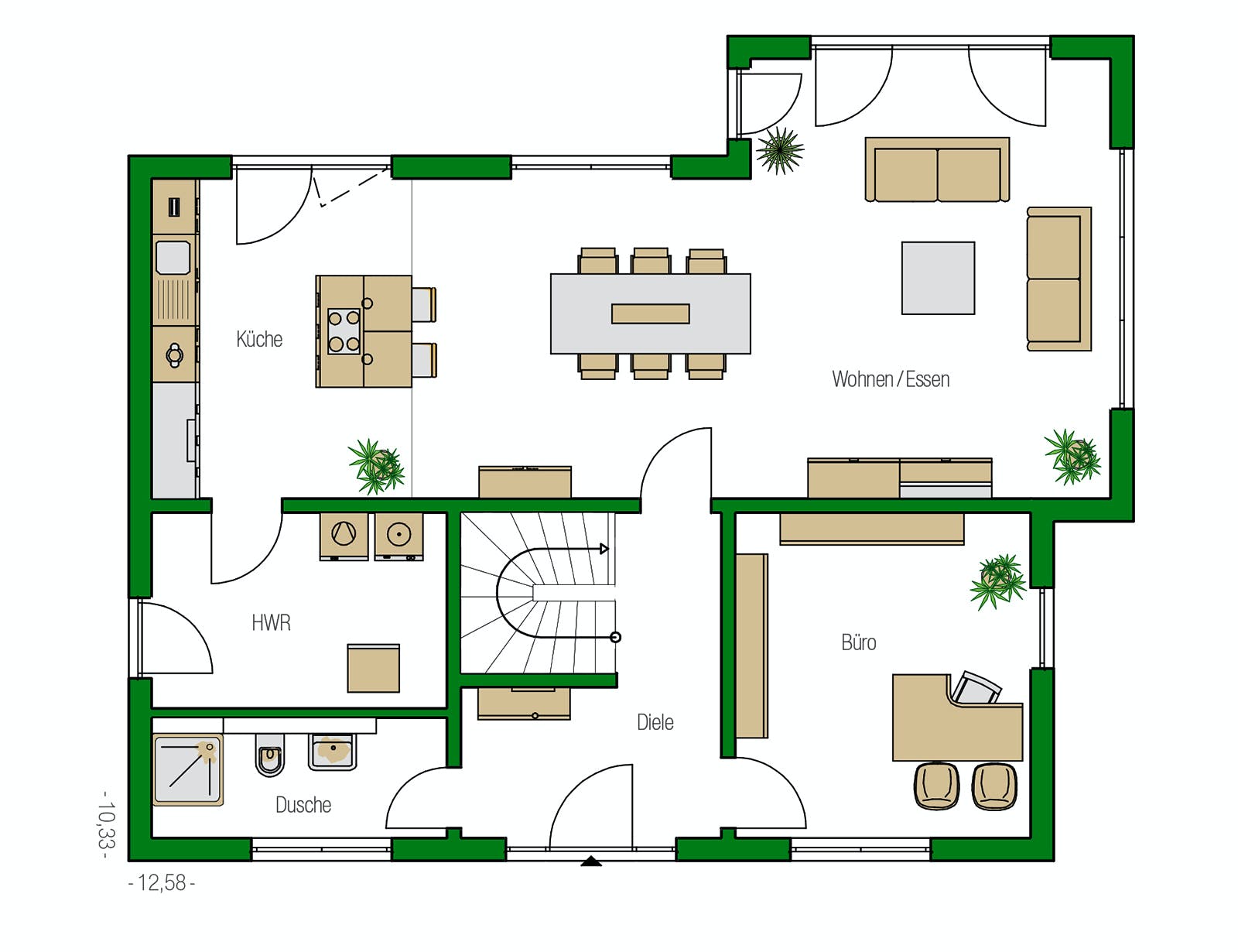 Massivhaus Treviso von HELMA MASSIVHAUS Schlüsselfertig ab 396350€, Satteldach-Klassiker Grundriss 1