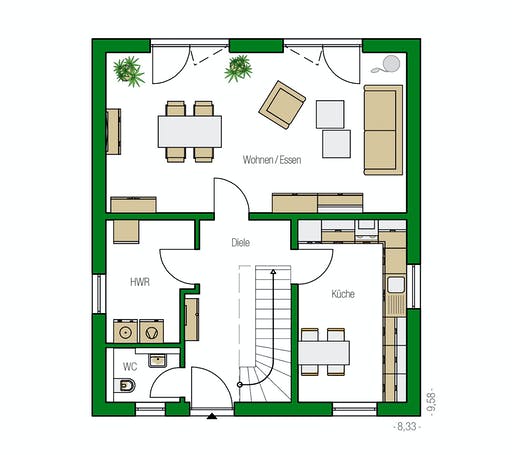 Massivhaus Turin von HELMA MASSIVHAUS Schlüsselfertig ab 257050€, Satteldach-Klassiker Grundriss 1