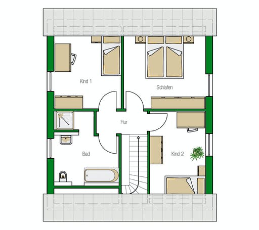 Massivhaus Turin von HELMA MASSIVHAUS Schlüsselfertig ab 257050€, Satteldach-Klassiker Grundriss 2