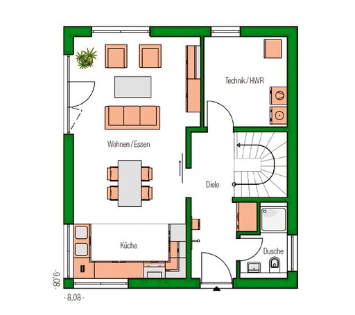 Massivhaus Ulm von HELMA MASSIVHAUS Schlüsselfertig ab 283600€, Satteldach-Klassiker Grundriss 1
