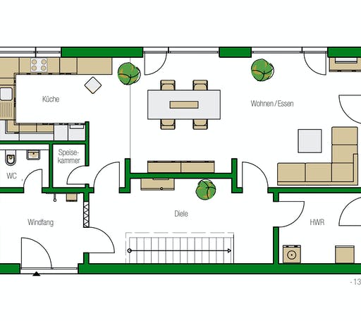 Massivhaus Valencia von HELMA MASSIVHAUS Schlüsselfertig ab 332600€, Satteldach-Klassiker Grundriss 1