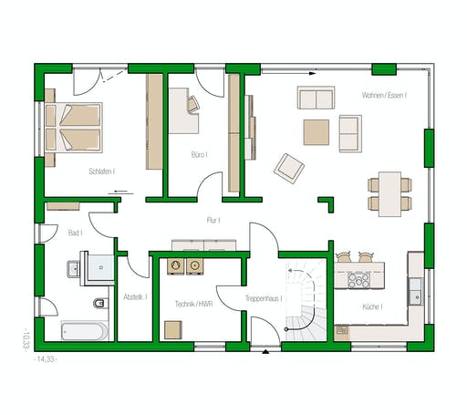 Massivhaus Venlo von HELMA MASSIVHAUS Schlüsselfertig ab 468950€, Cubushaus Grundriss 1