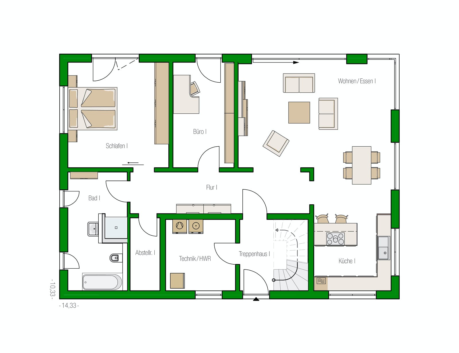 Massivhaus Venlo von HELMA MASSIVHAUS Schlüsselfertig ab 533150€, Cubushaus Grundriss 1
