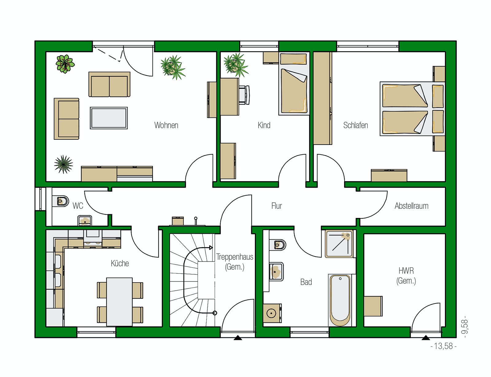 Massivhaus Zürich von HELMA MASSIVHAUS Schlüsselfertig ab 431550€, Satteldach-Klassiker Grundriss 1