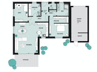 Massivhaus Wuppertal von HELSTI Massivhaus Schlüsselfertig ab 323000€, Bungalow Grundriss 1