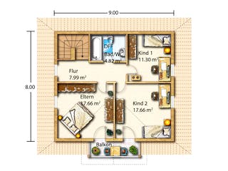 Fertighaus Herbst von Holzhaus Rosskopf Schlüsselfertig ab 349000€, Blockhaus Grundriss 2