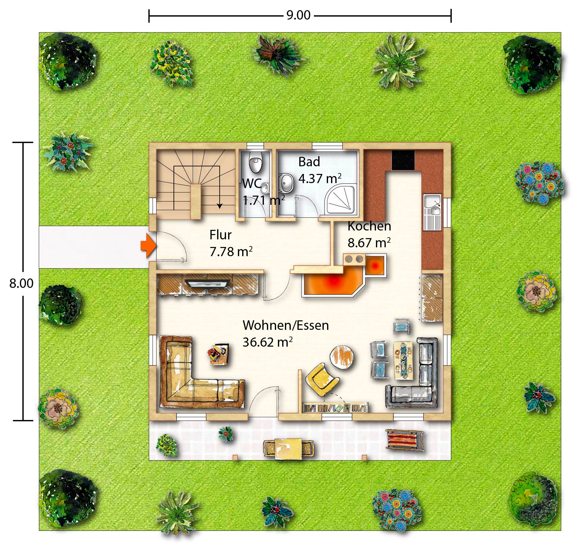 Fertighaus Herbst (inactive) von Holzhaus Roßkopf Schlüsselfertig ab 238000€, Blockhaus Grundriss 1