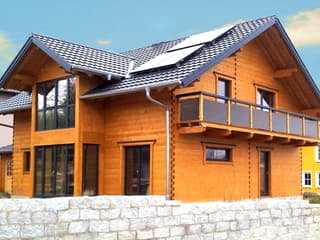 Fertighaus Hochkönig von TIROLIA Ausbauhaus ab 142962€, Blockhaus Außenansicht 2