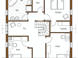 Blockhaus Höger B174 von Frammelsberger R. Ingenieur-Holzbau, Satteldach-Klassiker Grundriss 1