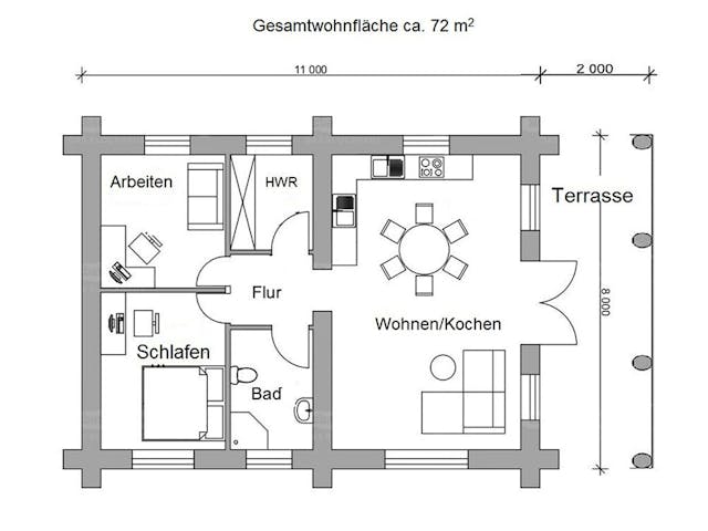 Blockhaus Blockhaus Gransee von Holzbau Rustikal - Blockhäuser Bausatzhaus ab 91870€, Satteldach-Klassiker Grundriss 1