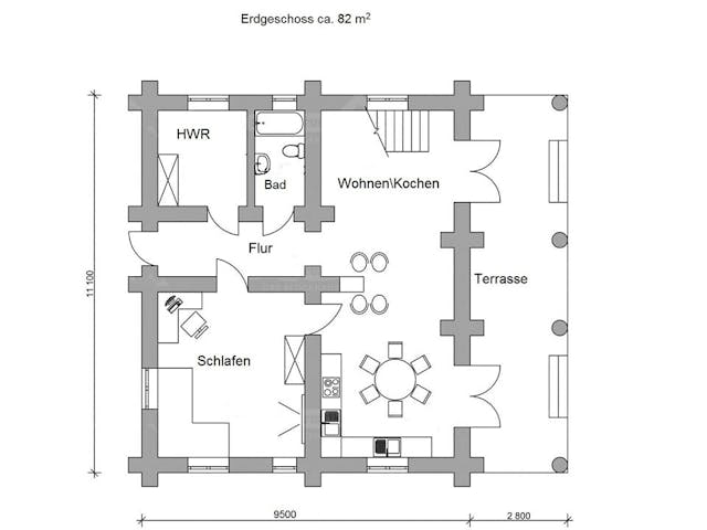 Blockhaus Blockhaus Montreal von Holzbau Rustikal - Blockhäuser Bausatzhaus ab 211680€, Satteldach-Klassiker Grundriss 1