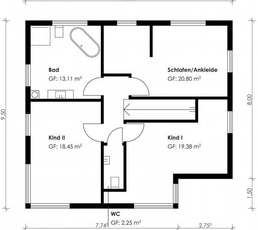 Fertighaus Homestory 188 von Lehner Haus Schlüsselfertig ab 366600€, Satteldach-Klassiker Grundriss 1