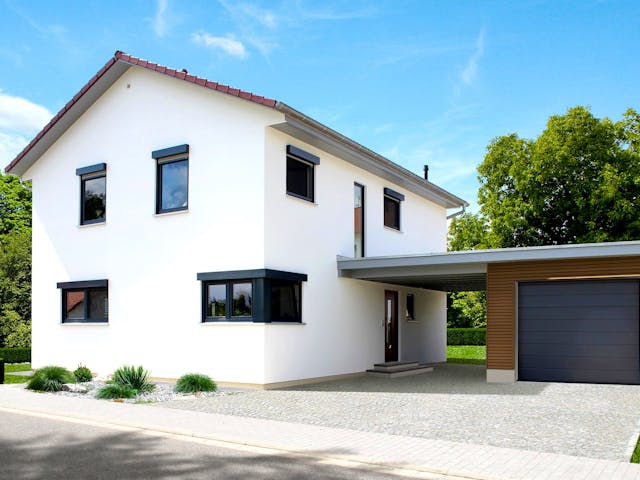 Fertighaus Homestory 203 von LEHNER HAUS Schlüsselfertig ab 305435€, Satteldach-Klassiker Außenansicht 1 Fertighaus Homestory 203 von LEHNER HAUS Schlüsselfertig ab 305435€, Satteldach-Klassiker Außenansicht 1
