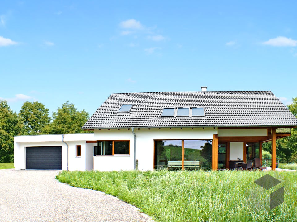 Fertighaus Homestory 308 von Lehner Haus Schlüsselfertig ab 414400€, Fachwerk Außenansicht 1