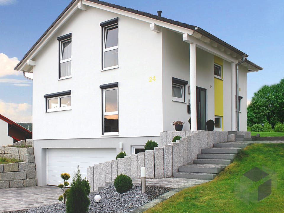 Fertighaus Homestory 31 von Lehner Haus Schlüsselfertig ab 256000€, Satteldach-Klassiker Außenansicht 1
