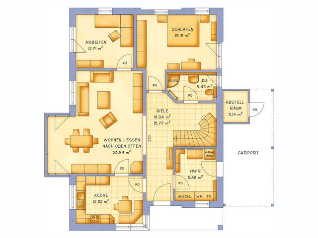 Massivhaus VarioVision 155 von HSE Massivhaus Schlüsselfertig ab 355170€, Pultdachhaus Grundriss 1