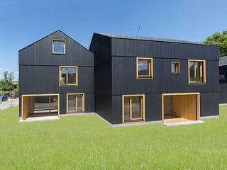Fertighaus Black von Huber Holzbau, Satteldach-Klassiker Außenansicht 1