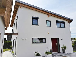 Fertighaus Roteck von Huber Holzbau, Pultdachhaus Außenansicht 5