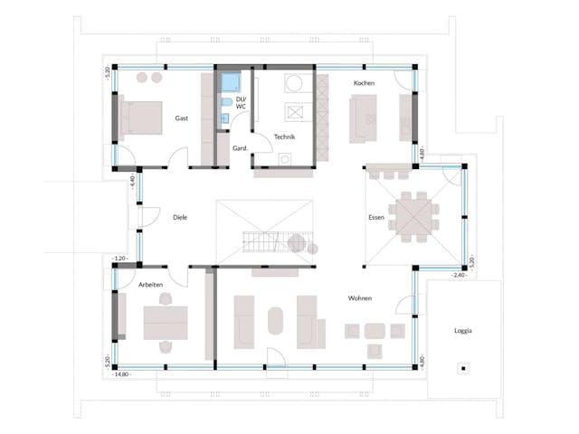 Fertighaus HUF Haus ART 6 Beispiel 7 von HUF HAUS, Fachwerk Grundriss 1 Fertighaus HUF Haus ART 6 Beispiel 7 von HUF HAUS, Fachwerk Grundriss 1