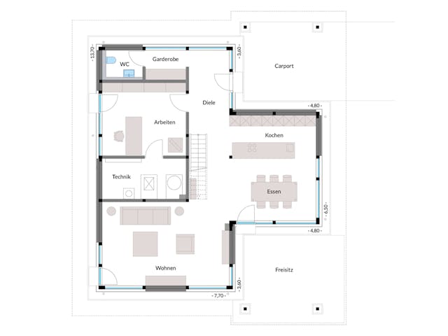 Fertighaus HUF Haus MODUM 10 Beispiel 6 von HUF HAUS, Fachwerk Grundriss 1 Fertighaus HUF Haus MODUM 10 Beispiel 6 von HUF HAUS, Fachwerk Grundriss 1
