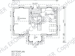 Fertighaus Hunnebo (inacitve) von Generalbau GS Schwedenhaus Schlüsselfertig ab 273732€, Satteldach-Klassiker Grundriss 1