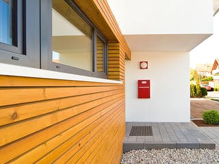 Fertighaus Wurzelbergfarmde von Hunoldhaus, Pultdachhaus Außenansicht 4