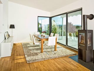 Fertighaus Wurzelbergfarmde von Hunoldhaus, Pultdachhaus Innenansicht 1