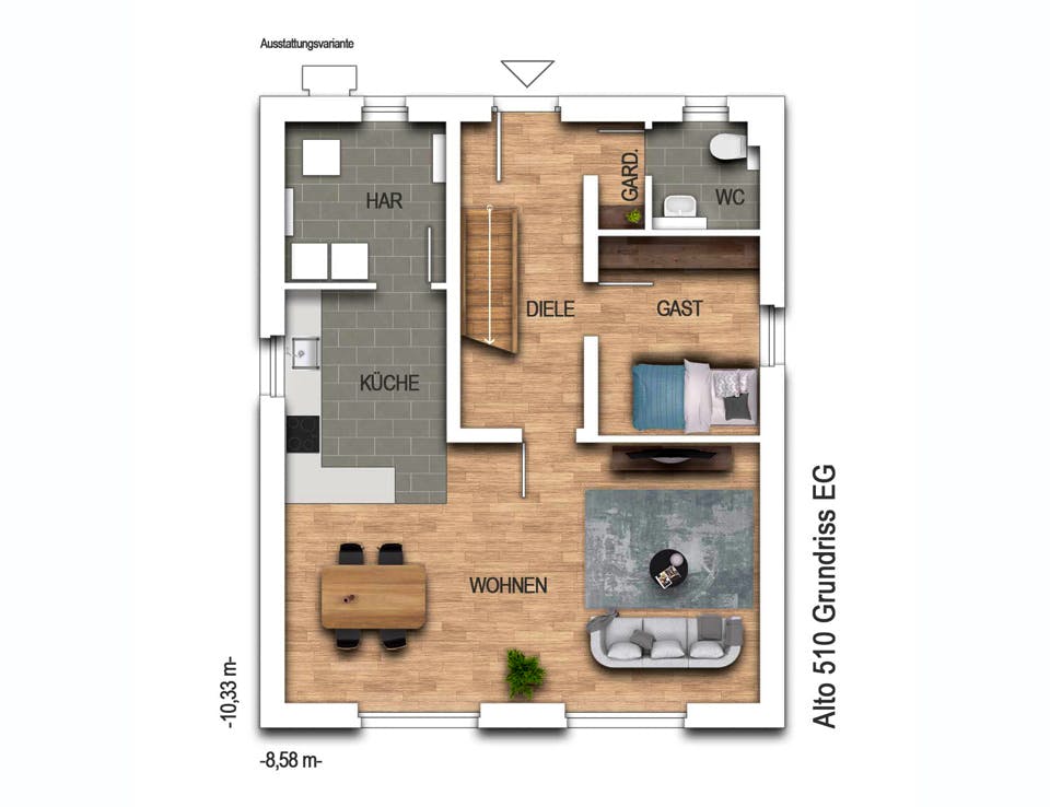 Massivhaus Alto 510 von Heinz von Heiden Schlüsselfertig ab 280025€, Satteldach-Klassiker Grundriss 1